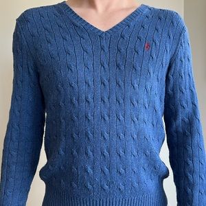 Polo Ralph Lauren Mens Size Large L 100% Tussah Silk Cable Knit V Neck Sweater